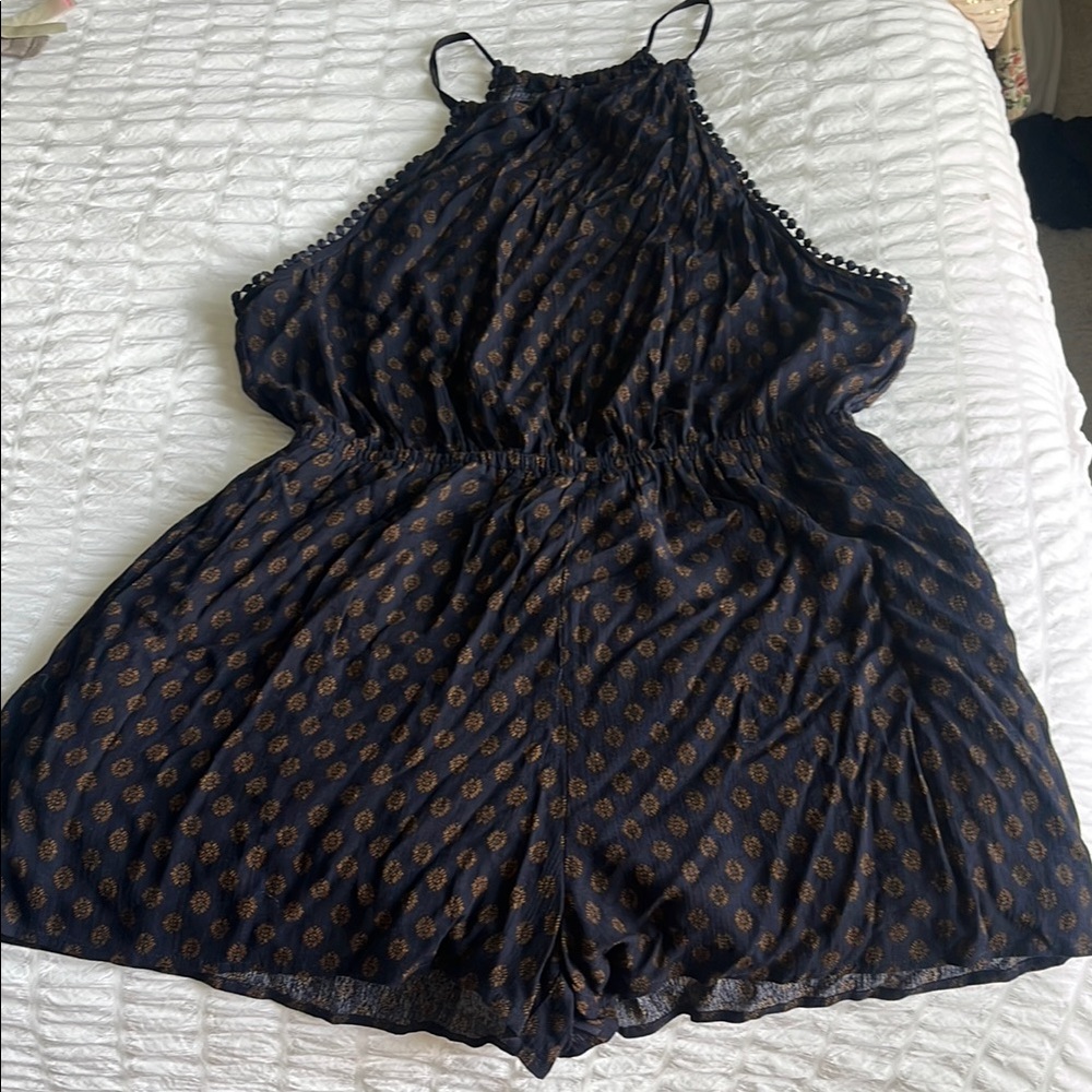 Navy and Brown Patterned Romper